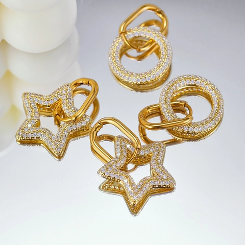 Geometrische Herz Stern Runde Quadratische Hängeohrringe Mit Edelstahlbügel Und Kupferanhänger Mit Zirkonia Modeschmuck Für Damen