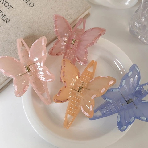 Pince À Cheveux Papillon Acrylique Translucide Avec Détail Ruban Style Coréen Doux Élégante Grande Pince Pour Femmes