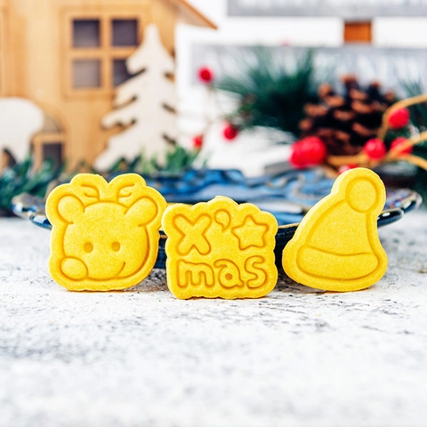 Weihnachts Plätzchenformen PLA Kunststoff 3D Prägestempel Cartoon Weihnachtsmann Schneemann Rentier Baum DIY Backwerkzeug