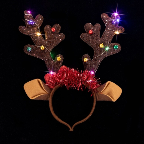 LED Leuchtendes Weihnachten Rentier Geweih Stirnband Mit Glocken Glitzer Party Festliches Kostüm Haarschmuck