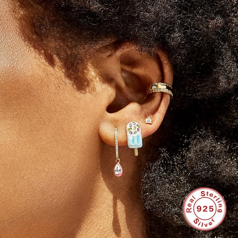 925 Sterlingsilber Eiscreme Eis am Stiel Ohrstecker Emaille Kreativ Süß Sommer Vergoldet Schmuck Für Damen Geschenk