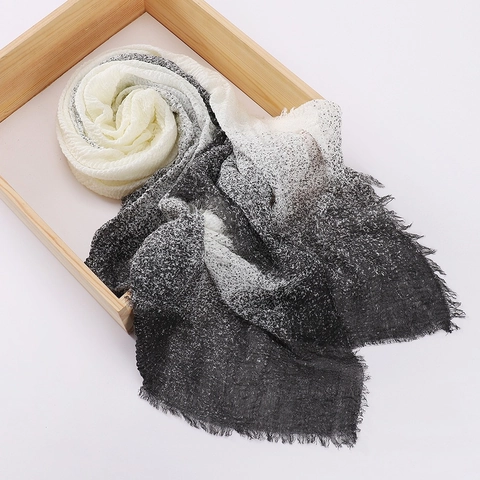 Sciarpa In Cotone E Lino Per Donna Gradiente Tie Dye Nappa Lungo Scialle Avvolgere Gualcito Leggero Versatile Moda