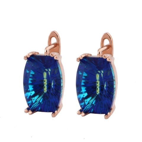 Luxurious Rectangle Multi Color Rhinestone Leverback Earrings For Women Copper Rose Gold Plated Western Vintage Jewelry