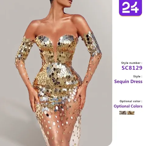 Sequin Mesh Evening Dress Off The Shoulder Sexy Perspective Long Gown Formal Party Elegant Women Luxe Maxi