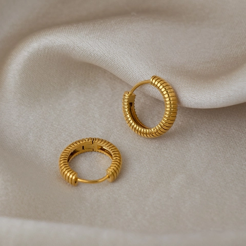 Hoop-Ohrringe Edelstahl 18K Vergoldet Gestreift Texturiert Wasserdicht Hypoallergen Minimalistischer Vintage-Schmuck