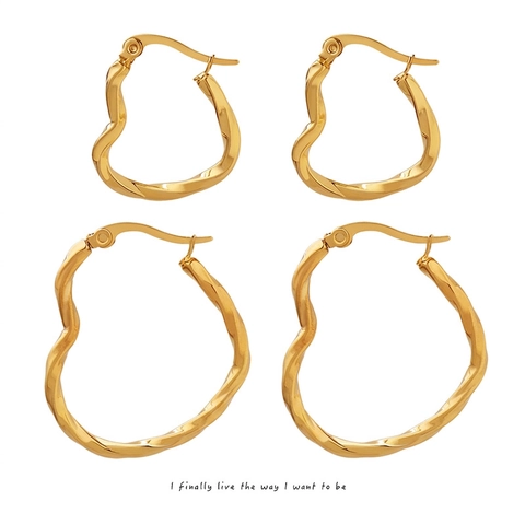 Heart Stud Earrings Stainless Steel 18K Gold Plated Irregular Wavy Twisted Texture Women Minimalist Korean Style Jewelry