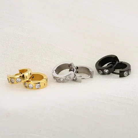 Pendientes de Aro de Acero Inoxidable con Diamantes de Imitación Joyería de Oreja Hip Hop Minimalista para Hombre Mujer Regalo