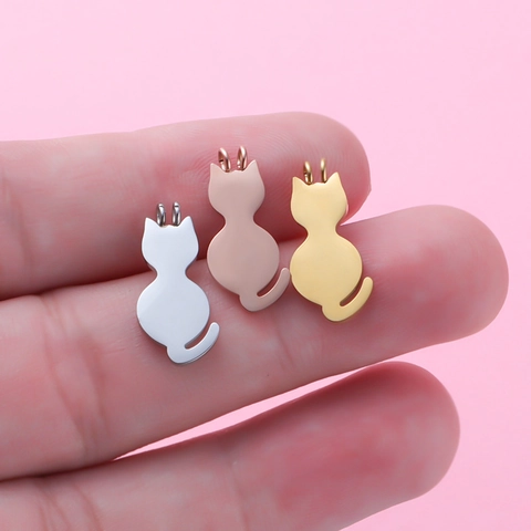 Cat Pendant Charms 304 Stainless Steel Polished Animal Silhouette DIY Jewelry Making Accessories Pet Tag Cute