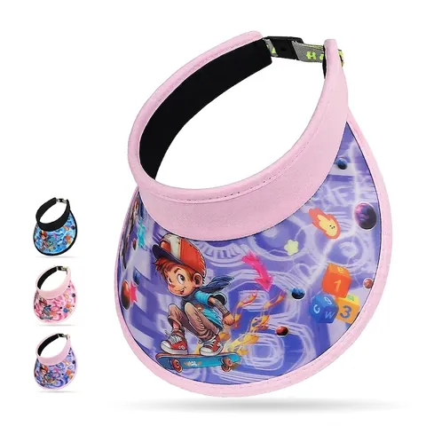 Kids Sun Visor Hat Cartoon Skateboard Boy Print Adjustable Summer Outdoor Sport Empty Top Cap Polyester Plastic
