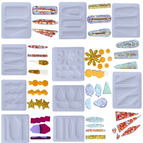 DIY Moldes De Resina Para Horquillas Silicona Formas Geométricas Estrella Corazón Rectángulo Superficie Espejo Herramientas Artesanales