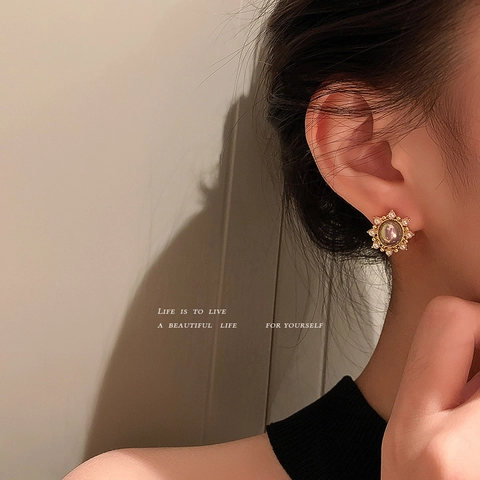 Orecchini A Lobo Ovali Vintage Con Perno In Argento 925 Lega Perla Artificial Sintetica Stile Palazzo Gioielli Eleganti Donna