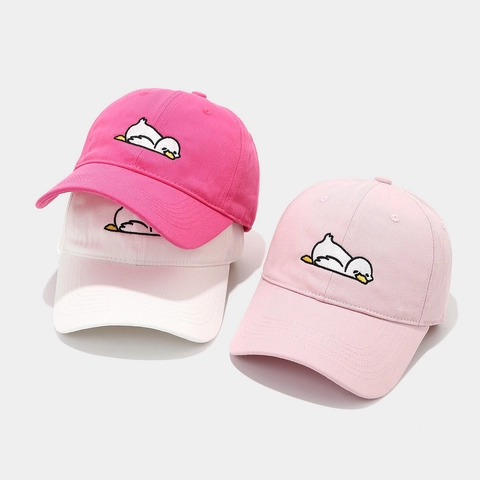 Cappellino Da Baseball In Cotone Con Ricamo Anatra Carina Regolabile Visiera Curva Cappello Da Sole Per Donna Stile Giapponese