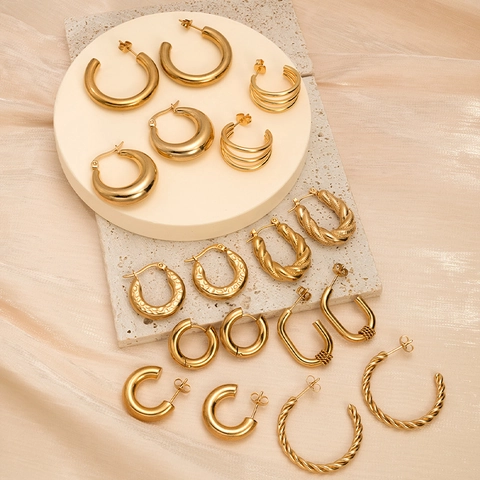 Earrings Stainless Steel Gold Plated Geometric Retro Minimalist Fashion Accessories For Women