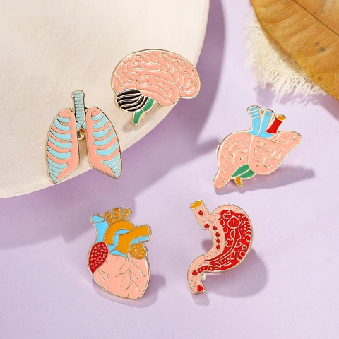 Anatomie Orgaan Emaille Pin Hart Hersenen Long Lever Maag Legering Broches Medische Studenten Verpleegster Artsen Cadeau Badge