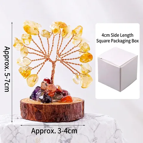 Albero Della Vita In Cristallo Fatto A Mano Albero Dei Soldi Ornamento Pietra Naturale Filo Rame Base Legno Arredo Casa