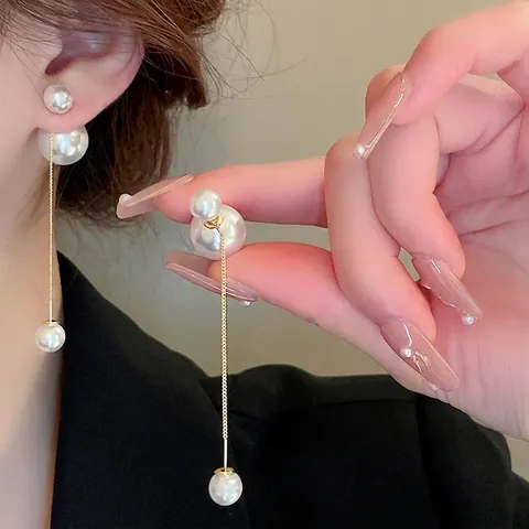 Vielseitige Künstliche Perlen Quasten Ohrhänger Vergoldet Lange Tropfenstecker Mit 925 Sterling Silber Ohrstecker Elegant Damen