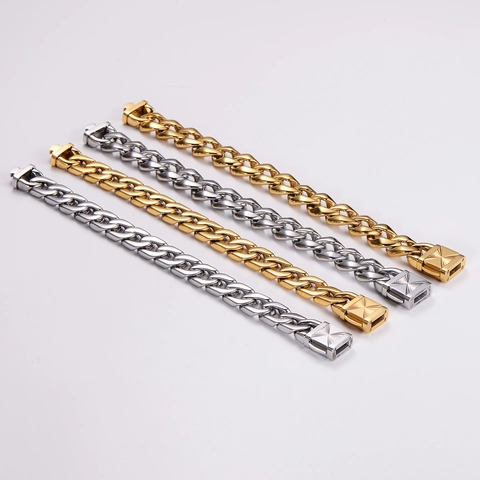 Pulsera De Cadena Cubana Pesada Acero Inoxidable 316L Hip Hop Punk Joyería Motera Pulida Para Hombres Y Mujeres