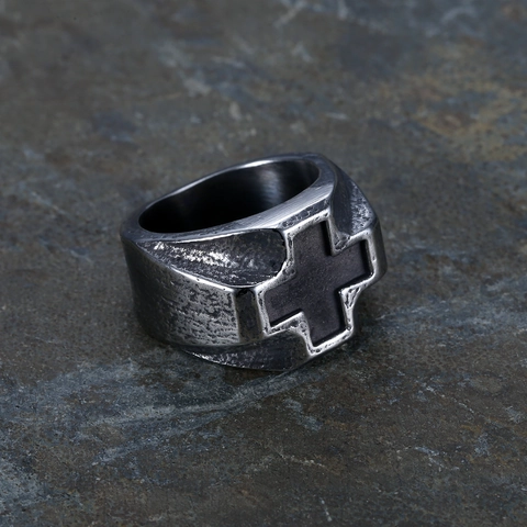 Anello Croce In Acciaio Inossidabile Vintage Rilievo Texture Punk Gothic Gioielli Per Uomo Unisex