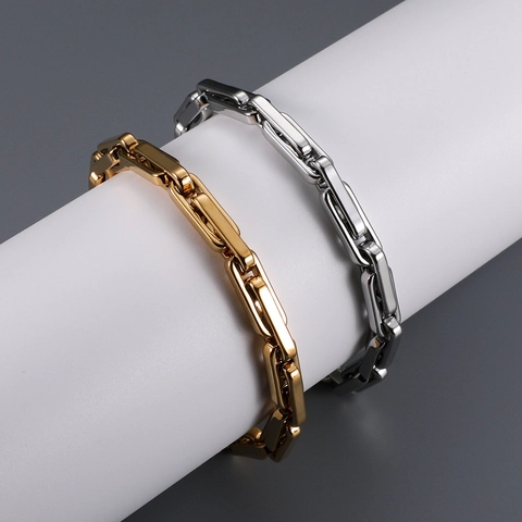 Pulsera De Cadena De Eslabones De Acero Inoxidable Rectangular Hip Hop Moda Minimalista Para Hombre Mujer Pulido