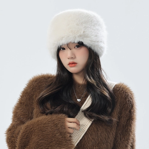 Winter Faux Fur Plush Hat Thickened Warm Ear Protection Chic Solid Color Windproof Earmuff Cap For Women