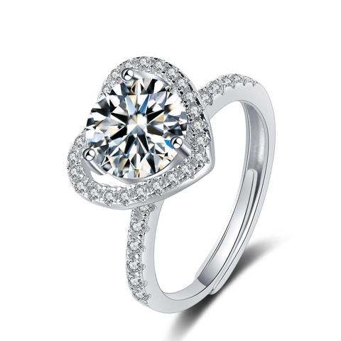 Anello Regolabile In Zircone A Forma Di Cuore Rame Placcato Oro Bianco Gioielli Per Dita Aperte Per Donne Stile Coreano Romantico