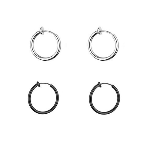 Minimalist Hoop Earrings Stainless Steel Non Pierced Ear Clips Unisex 18K Gold Plated Round Spring Clip Punk Jewelry