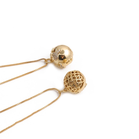 Collana Con Ciondolo Globo In Rame Dorato Per Donna Con Zircone Sfera Cava Catena Scatola Geometrica Gioielli