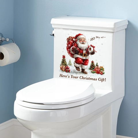 Kerst Kerstman Toiletsticker PVC Zelfklevend Waterdicht Feestelijke Badkamer Decoratie Afneembare Muursticker