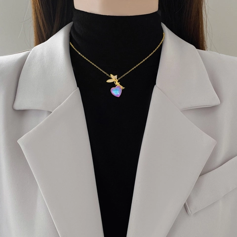 Engel Fee Hart Kristal Hanger Ketting Goud Titanium Staal Koper Zirkoon Elegante Sleutelbeenketting Romantische Sieraden