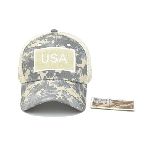 Camouflage Tactical Baseball Cap Mesh Breathable American Flag Patch Velcro Outdoor Military Style Adjustable Cotton Hat