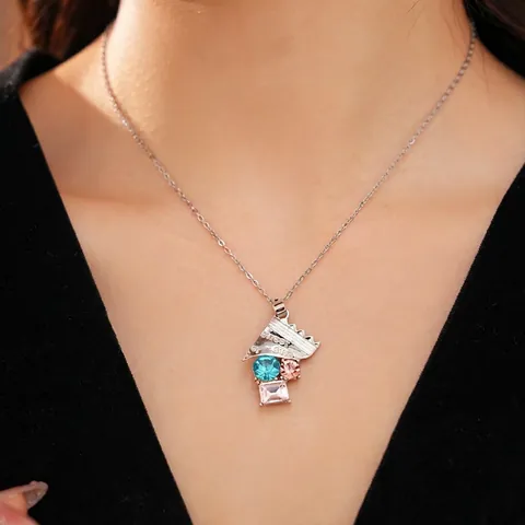 Collar Con Colgante Geométrico Acero Inoxidable Aleación Irregular Sweet Grabado Strass Colorido Joyería Chic Mujeres