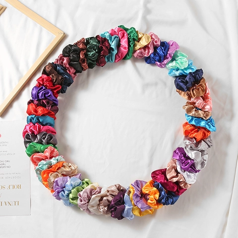 Satin Scrunchies Satin Texture Elastic Hair Bands Solid Color French Style Vintage Hair Accessories For Women