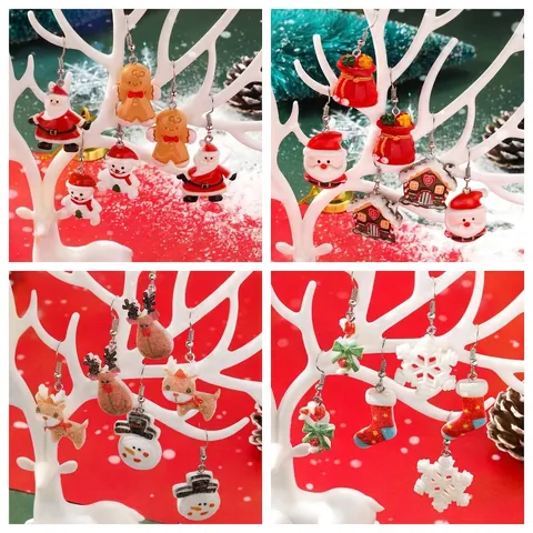 Kerst Cartoon Oorbellen Kerstman Rendier Sneeuwpop Boom Acryl Legering Feestelijke Sieraden Cadeau Voor Dames Meisjes