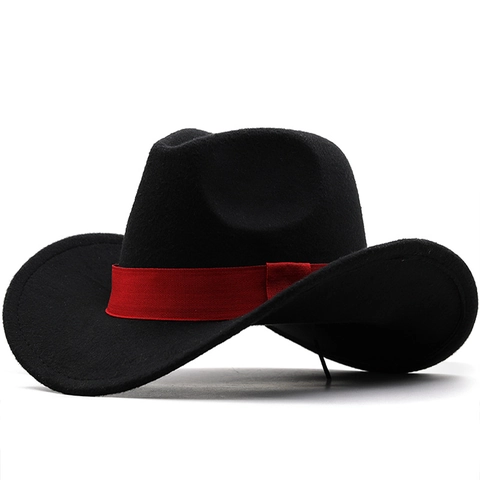 Western Cowboy Hat Wide Brim Wool Felt Fedora With Ribbon Band Vintage British Style For Men Women