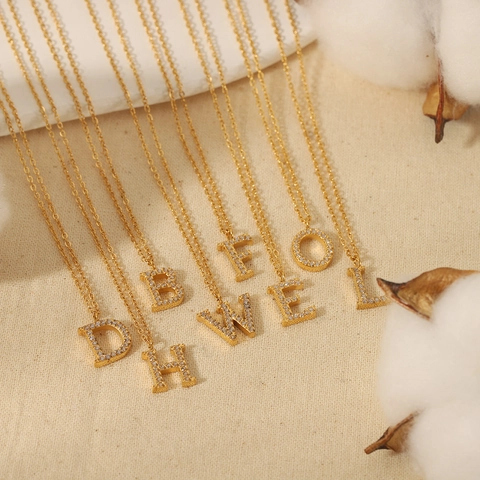 Edelstahl Pflaster Strass Englisches Alphabet Anfangsbuchstabe Anhänger Halskette Für Damen Vergoldet Mode Schmuck Geschenk