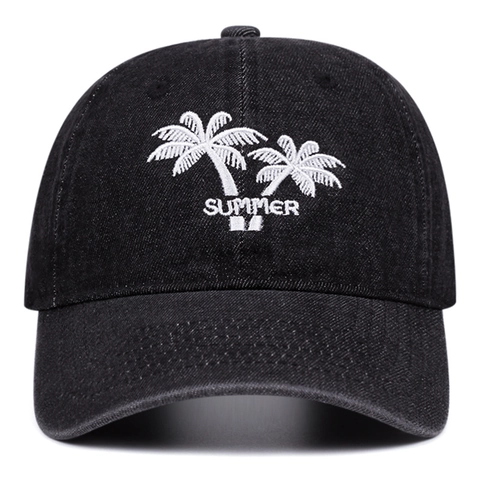 Washed Denim Baseball Cap Palm Tree Embroidery Summer Sun Hat Adjustable Casual Vintage Style For Men Women