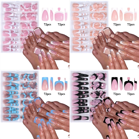 Französischer Stil Press On Nails Für Finger Und Zehen ABS Künstliche Falsche Nägel Full Cover Maniküre Pediküre Frauen