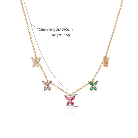 Collana Farfalla Rame Placcato Oro 18K Zirconia Cubica Colorata Multi Pendente Girocollo Elegante Dolce Per Donna