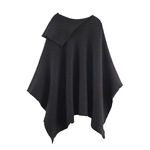 Chaqueta Poncho De Punto Asimétrica Corta Para Mujer Cremallera Solapa Capa Chal Elegante Color Sólido