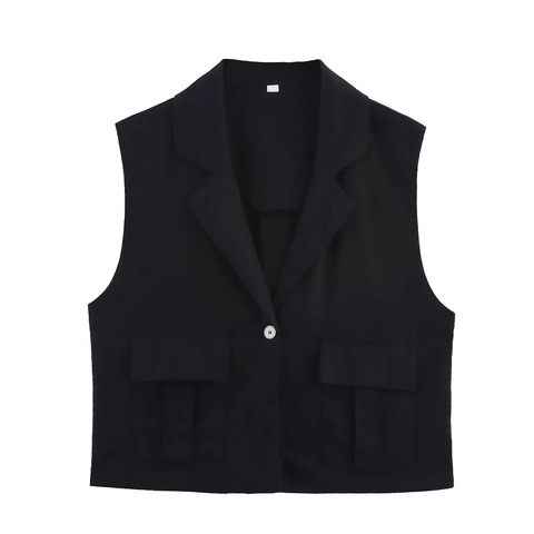 Women Sleeveless Lapel Waistcoat And Wide Leg Trousers Linen Blend Casual Streetwear Solid Color Elegant