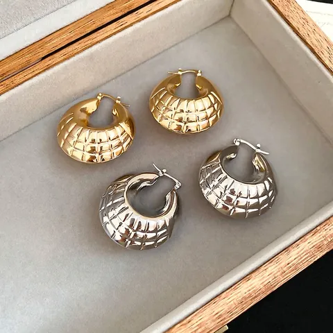 Orecchini A Cerchio Spessi Con Perno In Argento Sterling 925 Texture Trapuntata Geometrica Rotonda Gioielli