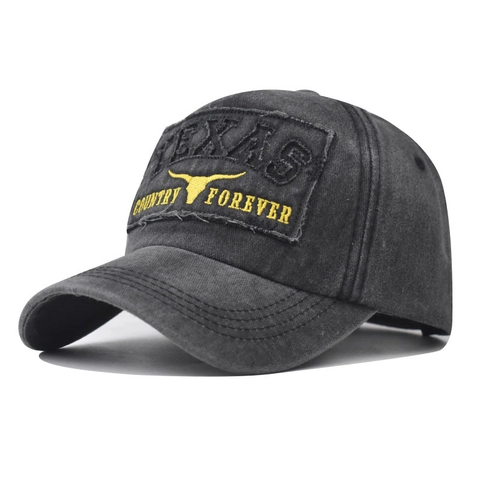 Texas Bull Head Embroidery Washed Cotton Baseball Cap Vintage Distressed Sun Protection Outdoor Adjustable Unisex Hat