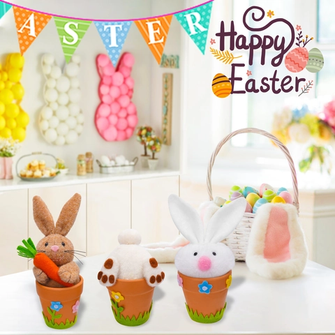 Osterhasen Figur Plüsch Hase Im Topf Schreibtisch Ornament Frühling Saisonale Dekoration Für Zuhause Büro Tisch Deko
