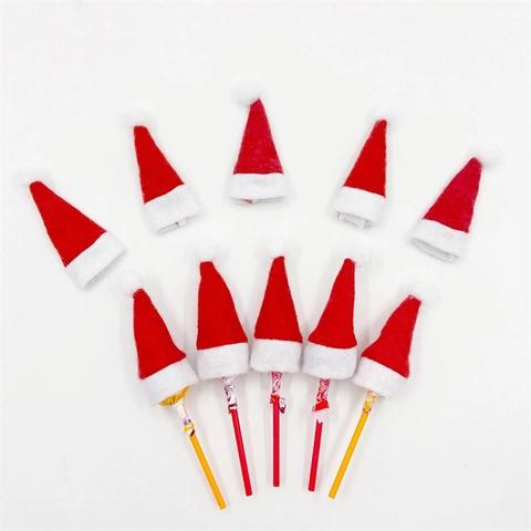 Mini Chapeaux De Noël En Tissu Non Tissé Décoration Sucette Ornements De Noël Festifs Décor De Table Maison Fournitures De Fête