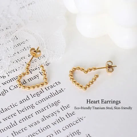 Pendientes De Corazón De Cuentas Acero De Titanio Bañado En Oro De 18K Huecos Irregulares Geométricos Para Mujeres Minimalista