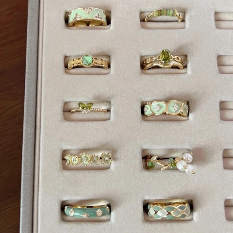 Anelli Aperti Geometrici Rame Zircone Regolabile Design Smalto Conchiglia Imitazione Perla Artificial Gioielli Donna