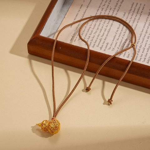 Collana Con Ciondolo A Zucca Cava Rame Placcato Oro Filigrana Stile Cinese Retro Catena Maglione Per Donne
