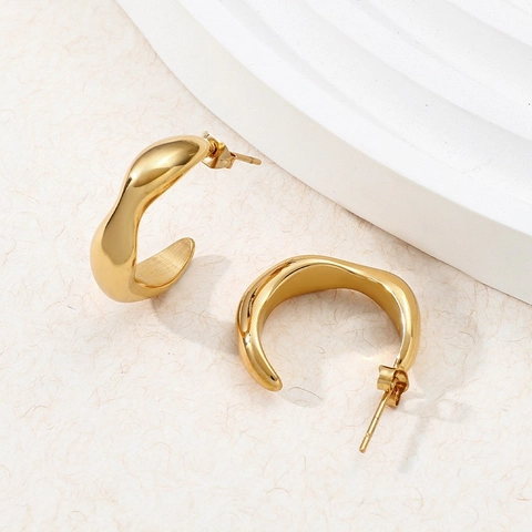 Irregular Water Ripple C Shaped Hoop Stud Earrings Stainless Steel Geometric Minimalist Fashion Jewelry For Women
