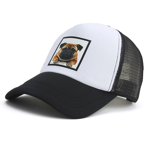 Divertente Cappello Trucker con Stampa Cane Carlino Traspirante in Rete Regolabile Berretto da Baseball per Outdoor Viaggio Spiaggia Unisex