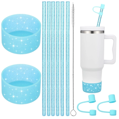 Silikon Strohhalm Becher Zubehör Mit Glitzer Strohhalm Abdeckungen Becher Stiefel Und Reinigungsbürste Staubdicht Herbruikbaar